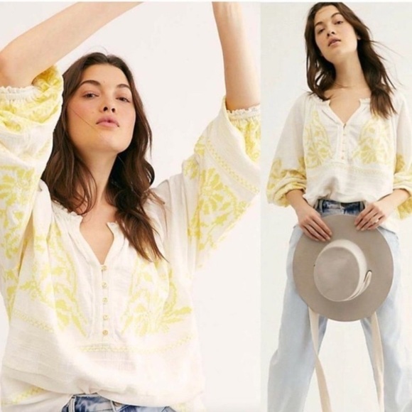 Free People Persuasion Embroidered Boho Top - Picture 1 of 11